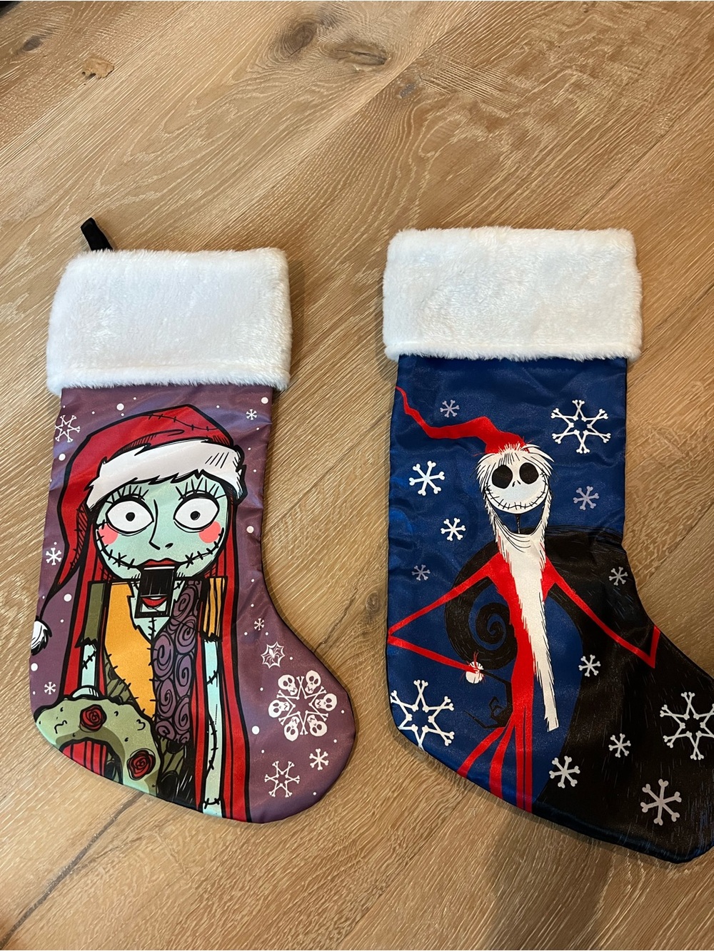 Holiday Stockings Set Featuring Blue and Purple Jack Skellington & Sally Designs